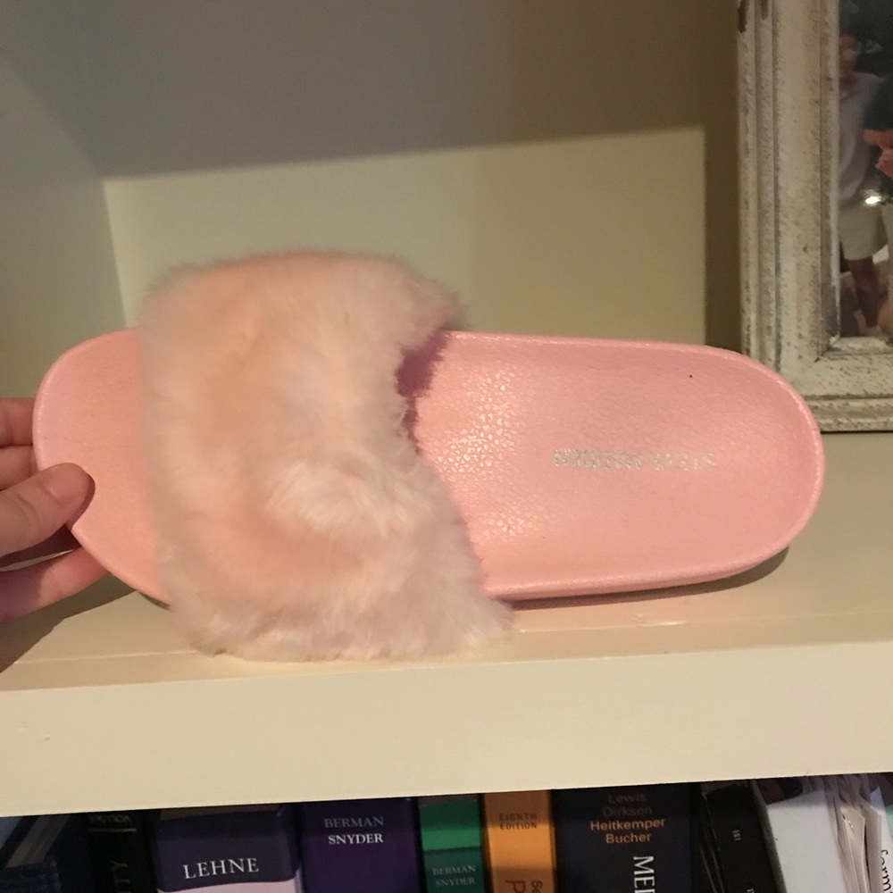 Steve Madden pink fur slip ons!